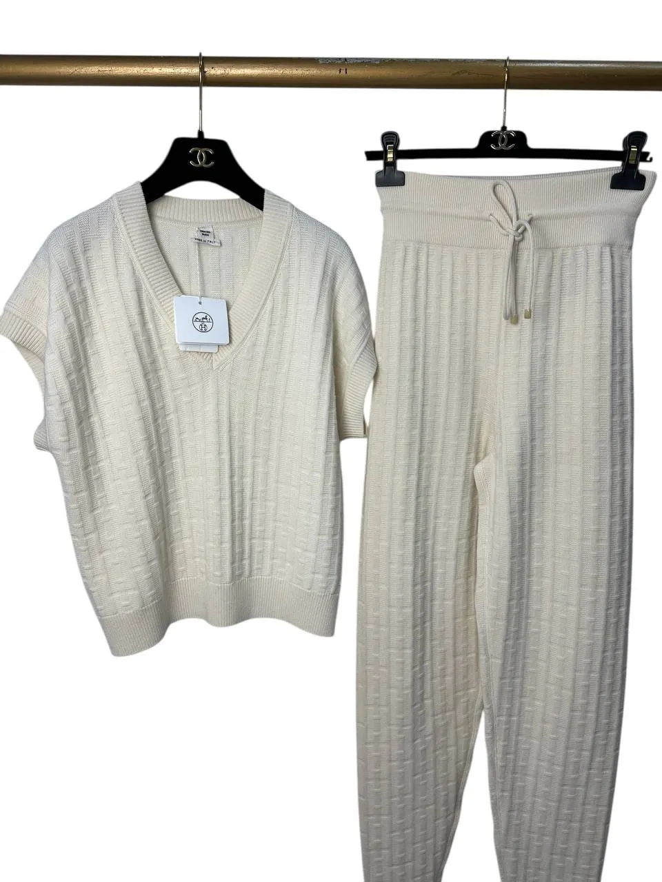 Hermès Wool knitted set with short sleeves White Wool Good - Inside View