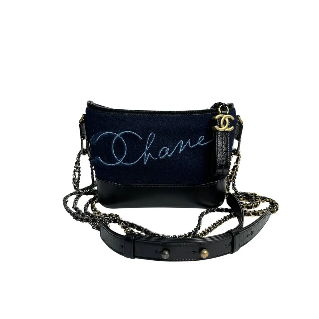 Chanel Chanel Paris-Hamburg Navy Blue Textille Embroidery Gabrielle Bag Navy Leather Good - Front View