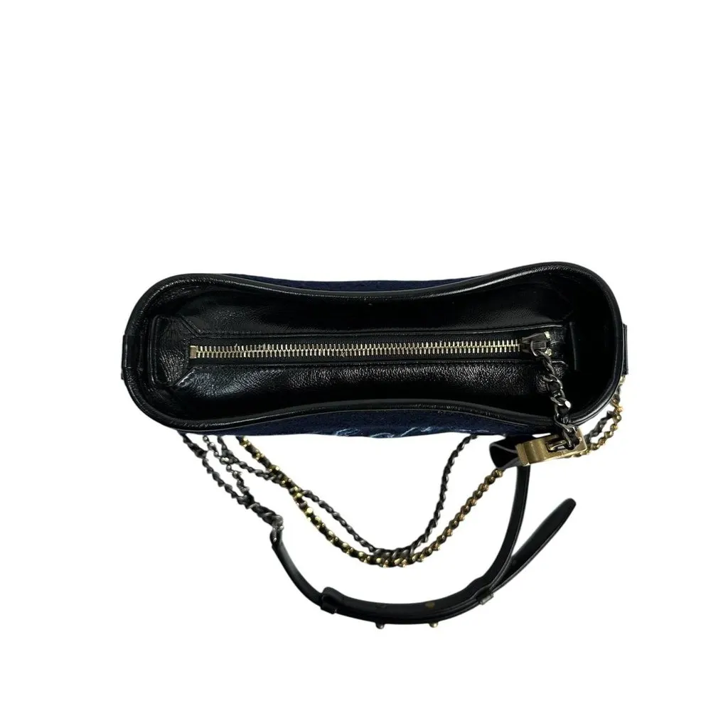 Chanel Chanel Paris-Hamburg Navy Blue Textille Embroidery Gabrielle Bag Navy Leather Good - Inside View