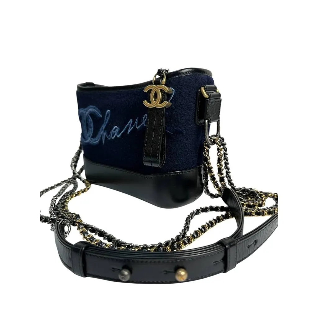 Chanel Chanel Paris-Hamburg Navy Blue Textille Embroidery Gabrielle Bag Navy Leather Good - Box View
