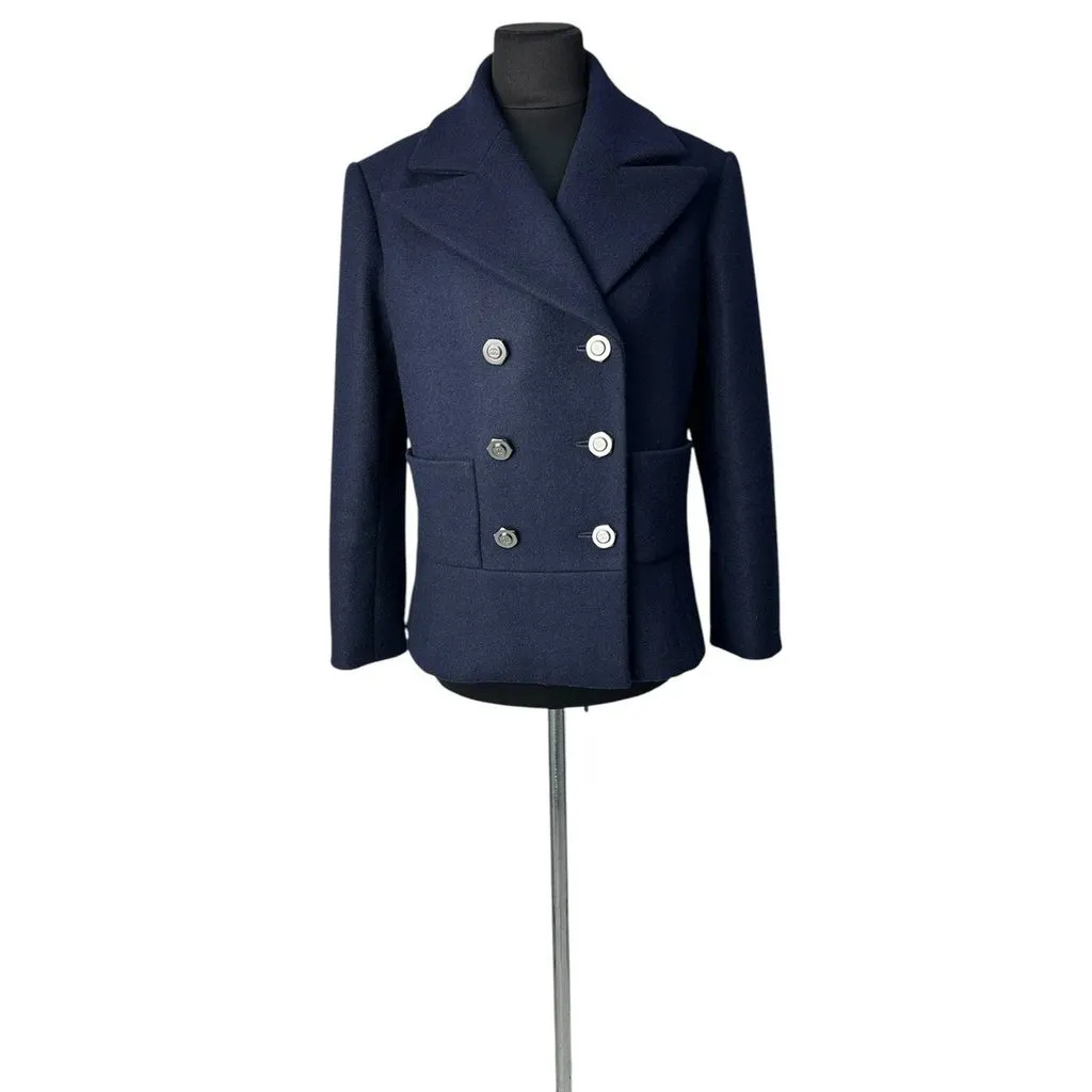 Chanel Navy Blue Wool Double-Breasted Peacoat Sz.38 Navy Wool Good - Model View