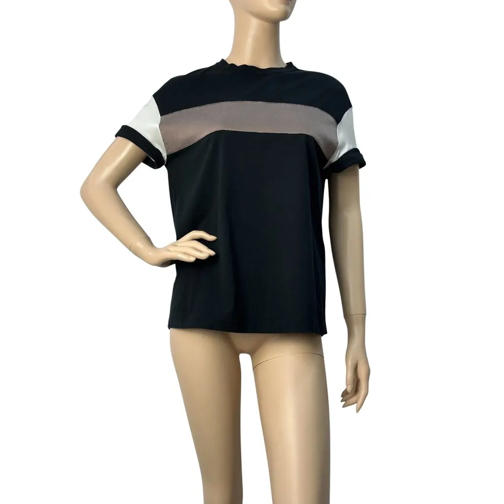 Brunello Cucinelli Black Satin Stripe Short Sleeve T-Shirt Sz.S Pre-owned Black Satin Good - Front View
