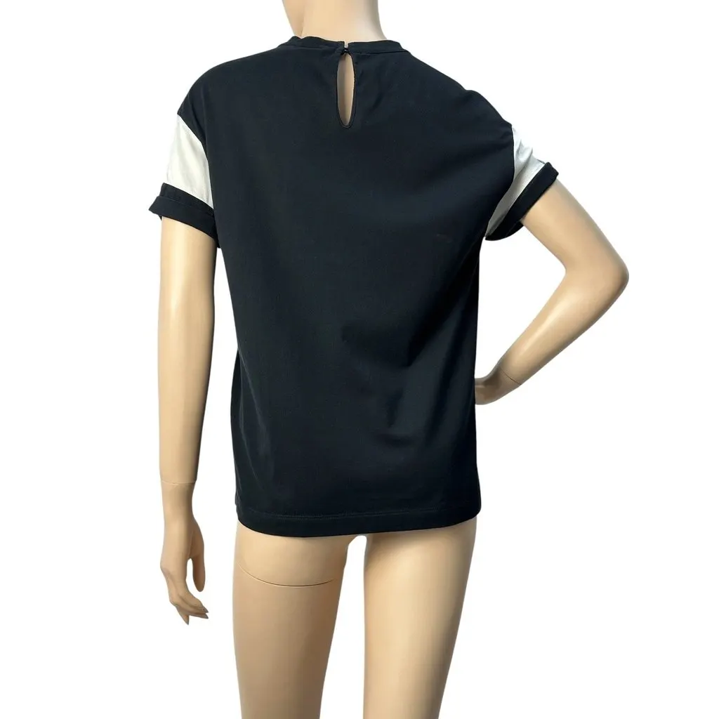 Brunello Cucinelli Black Satin Stripe Short Sleeve T-Shirt Sz.S Pre-owned Black Satin Good - Back View