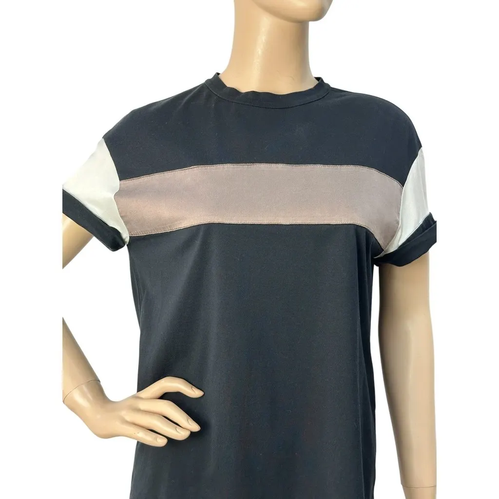 Brunello Cucinelli Black Satin Stripe Short Sleeve T-Shirt Sz.S Pre-owned Black Satin Good - Inside View