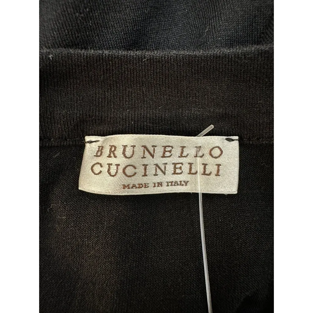 Brunello Cucinelli Black Satin Stripe Short Sleeve T-Shirt Sz.S Pre-owned Black Satin Good - Model View