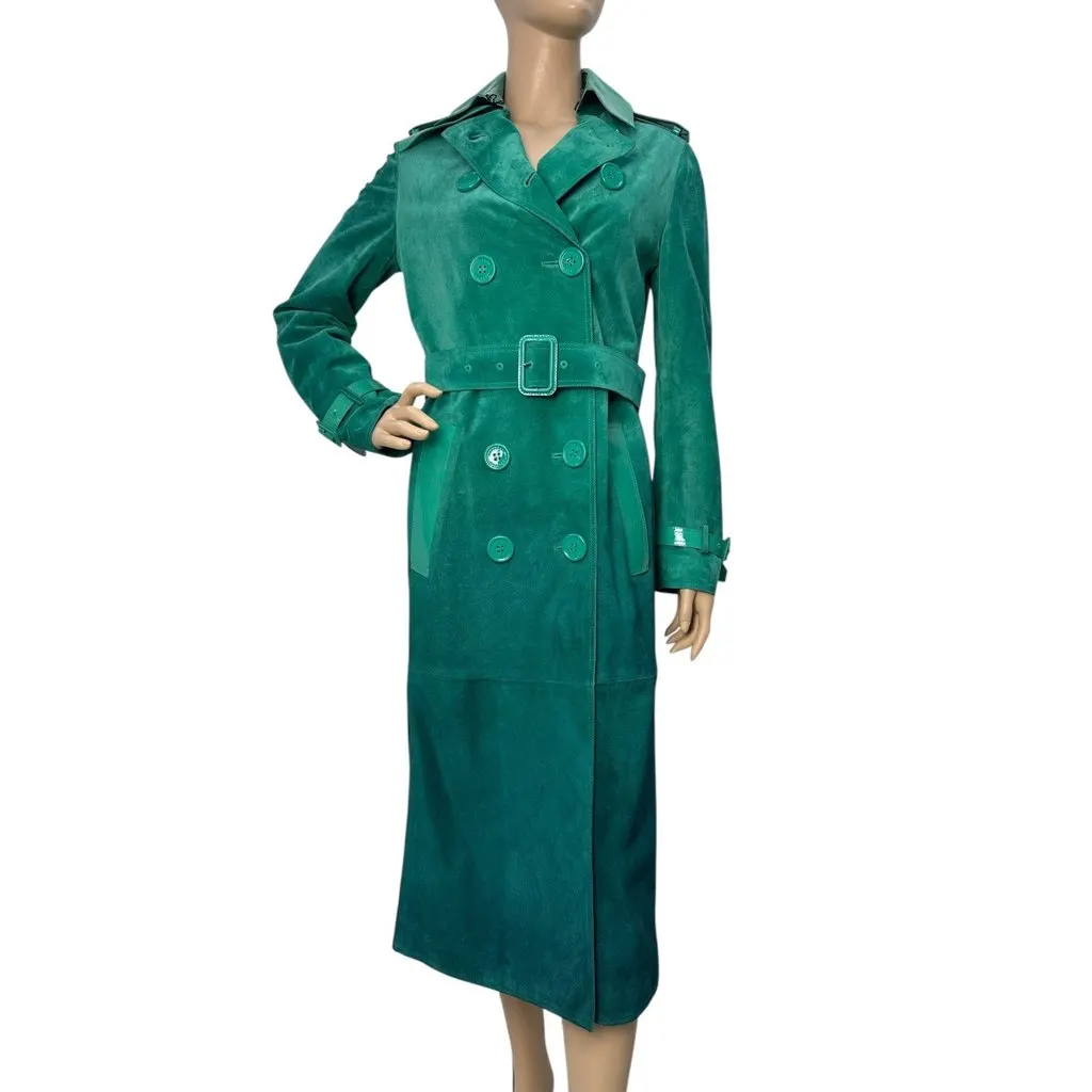 Burberry Prorsum Dégradé Suede Trench Coat Size 42 Pre-owned Green Suede Good - Front View
