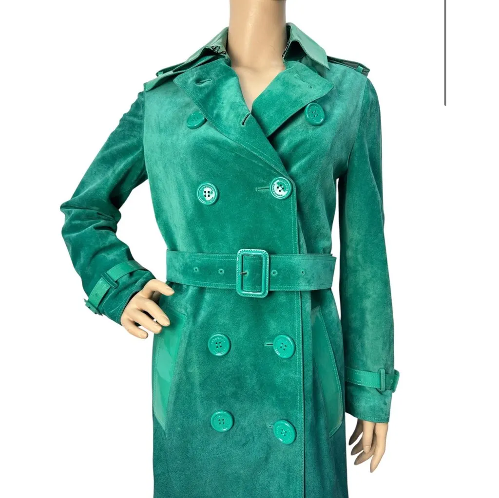 Burberry Prorsum Dégradé Suede Trench Coat Size 42 Pre-owned Green Suede Good - Inside View