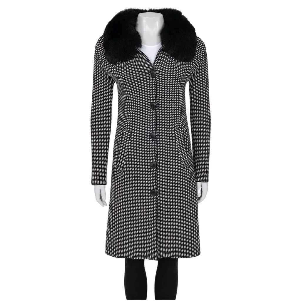 Dior Christian Dior Black & White Wool & Faux Fur Coat Sz. S Pre-owned Black Wool Good - Front View