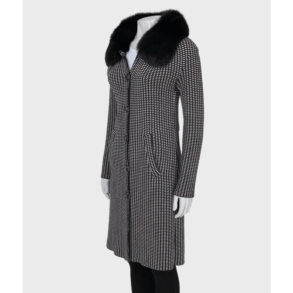 Dior Christian Dior Black & White Wool & Faux Fur Coat Sz. S Pre-owned Black Wool Good - Back View