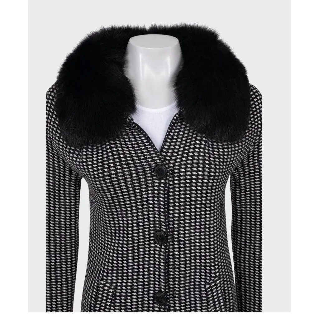 Dior Christian Dior Black & White Wool & Faux Fur Coat Sz. S Pre-owned Black Wool Good - Model View