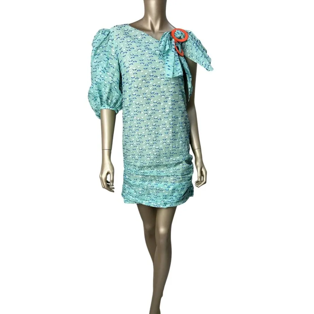 Unsigned Nadya Dzyak Turquoise Bow Decorative Rings Mini Dress Sz.38 Pre-owned Silver Good - Front View