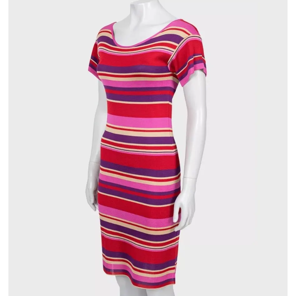 Dior Christian Dior Striped Fitted Dress - Size XS (IT38) Pre-owned Red Good - Back View