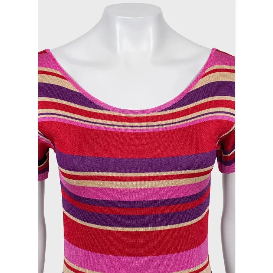 Dior Christian Dior Striped Fitted Dress - Size XS (IT38) Pre-owned Red Good - Model View