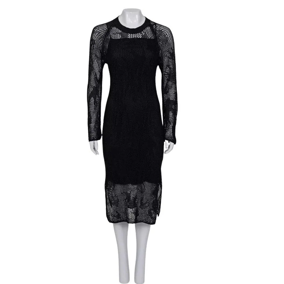 Alexander McQueen McQ Knitted Linen Dress - Size S Pre-owned Black Linen Good - Front View