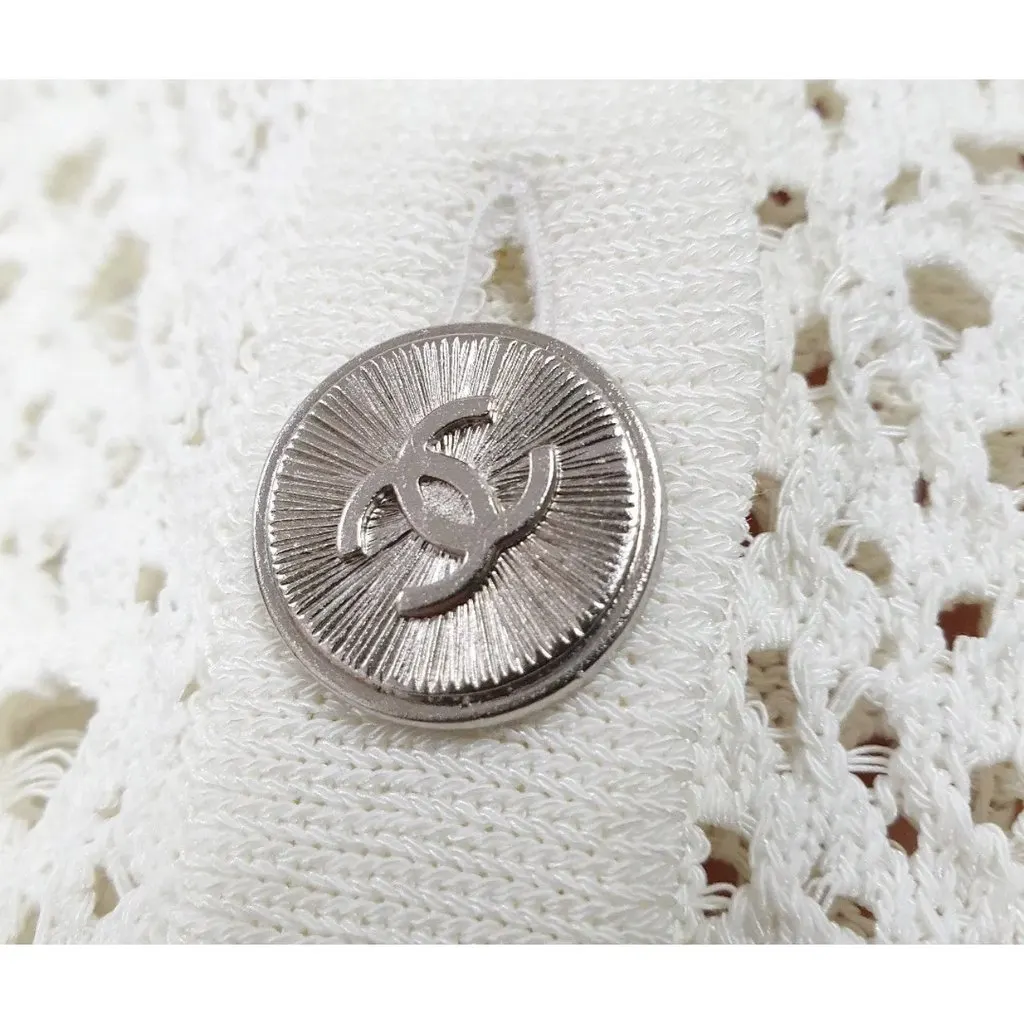 Chanel White Crochet Cotton Cardigan Button-Up Sz. 44 Pre-owned White Cotton Good - Inside View