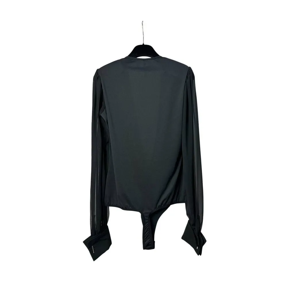 Unsigned Deep V-neck Bodysuit Sz.40 Pre-owned Black Denim Good - Back View