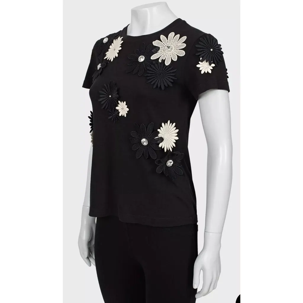 Emanuel Ungaro Black & White Floral Cotton T-Shirt Sz.38 Pre-owned Black Cotton Good - Back View