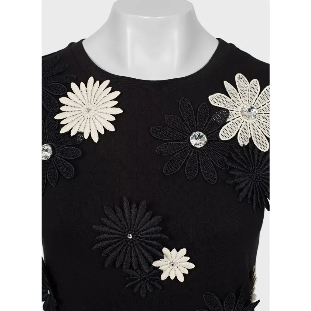 Emanuel Ungaro Black & White Floral Cotton T-Shirt Sz.38 Pre-owned Black Cotton Good - Inside View