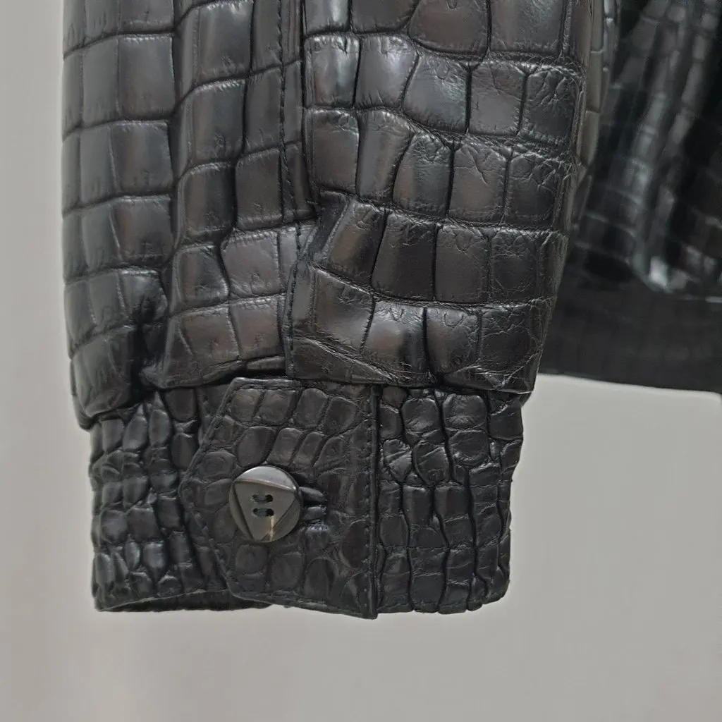 ZILLI Crocodile Print Lambskin Leather Lined Jacket Size 58 Pre-owned Black Leather Good - Model View