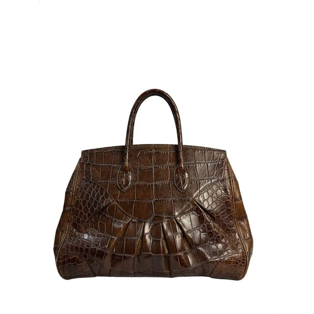 Ralph Lauren Ricky 33 Top Handle Bag Pre-owned Brown Leather Good - Back View
