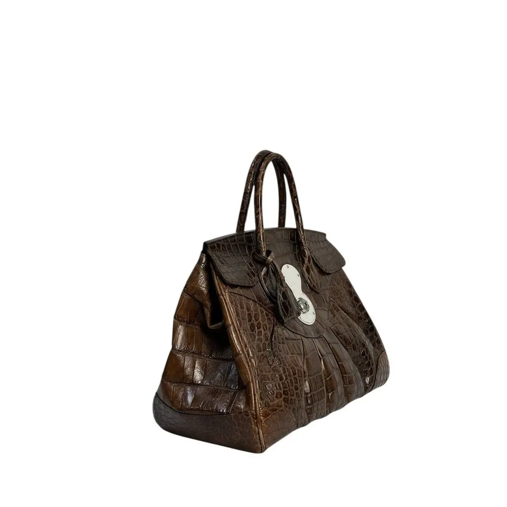 Ralph Lauren Ricky 33 Top Handle Bag Pre-owned Brown Leather Good - Inside View