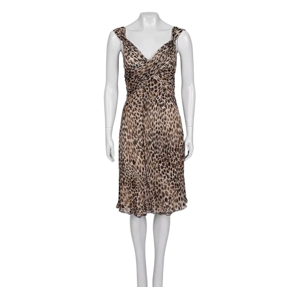 Valentino Valentino Animal Print Silk Dress - UK10 / M Pre-owned Brown Silk Good - Front View