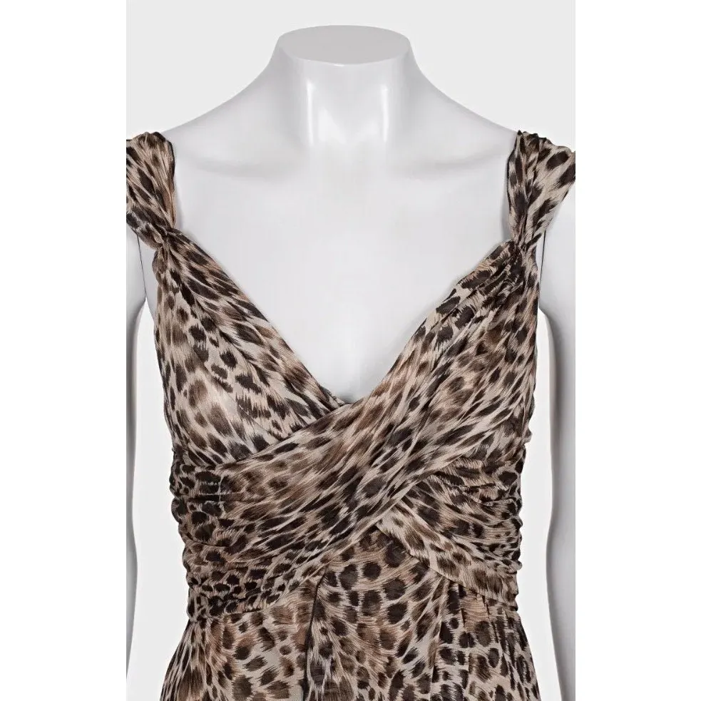 Valentino Valentino Animal Print Silk Dress - UK10 / M Pre-owned Brown Silk Good - Model View