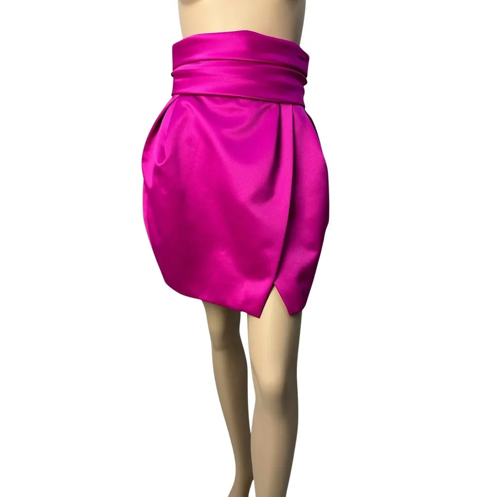 Alexandre Vauthier Satin Fuchsia Mini Skirt Sz.38 Red Satin Good - Front View