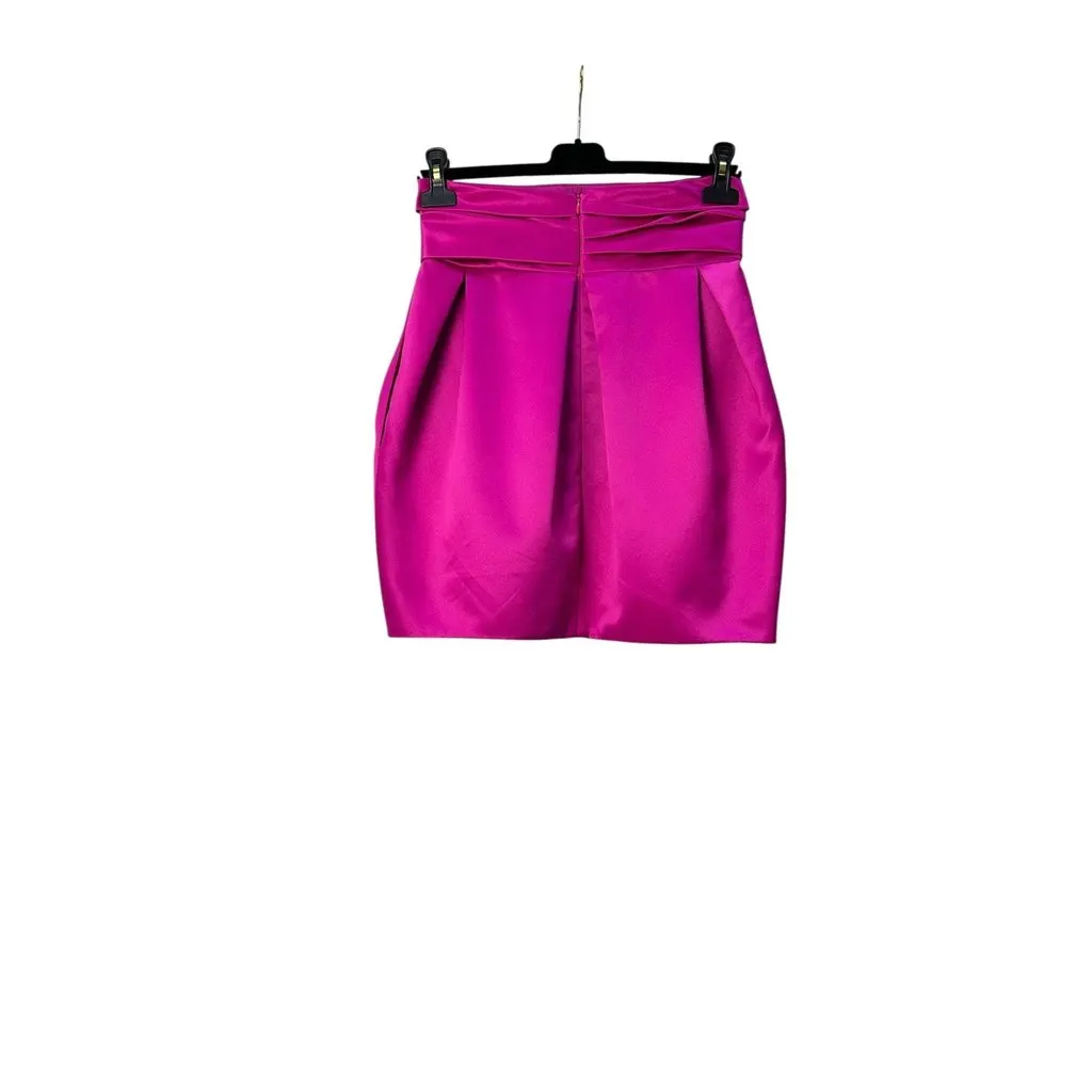 Alexandre Vauthier Satin Fuchsia Mini Skirt Sz.38 Red Satin Good - Model View