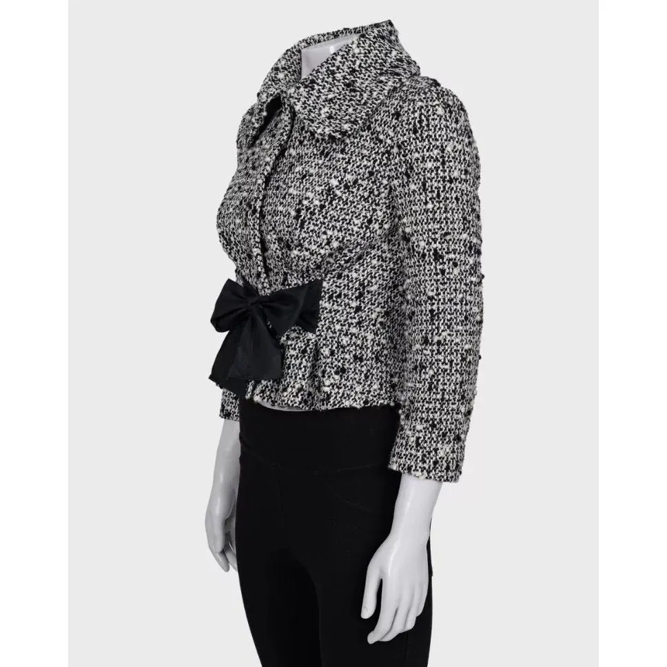 Giambattista Valli Black & White Cropped Wool Coat Sz.40L Pre-owned Black Wool Good - Back View