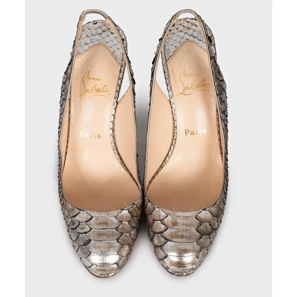 Christian Louboutin Silver lambskin Slingback Heels 37 Pre-owned Silver Leather Good - Back View