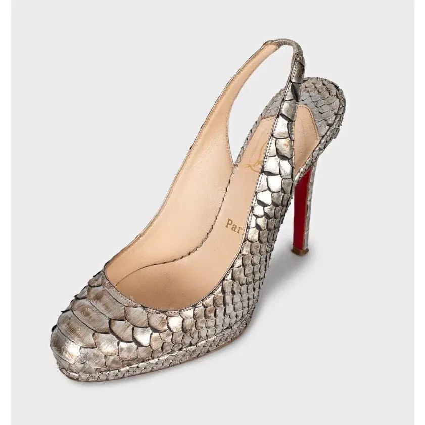 Christian Louboutin Silver lambskin Slingback Heels 37 Pre-owned Silver Leather Good - Inside View