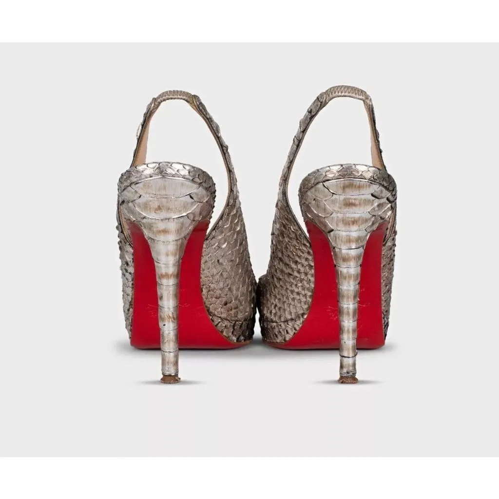 Christian Louboutin Silver lambskin Slingback Heels 37 Pre-owned Silver Leather Good - Model View