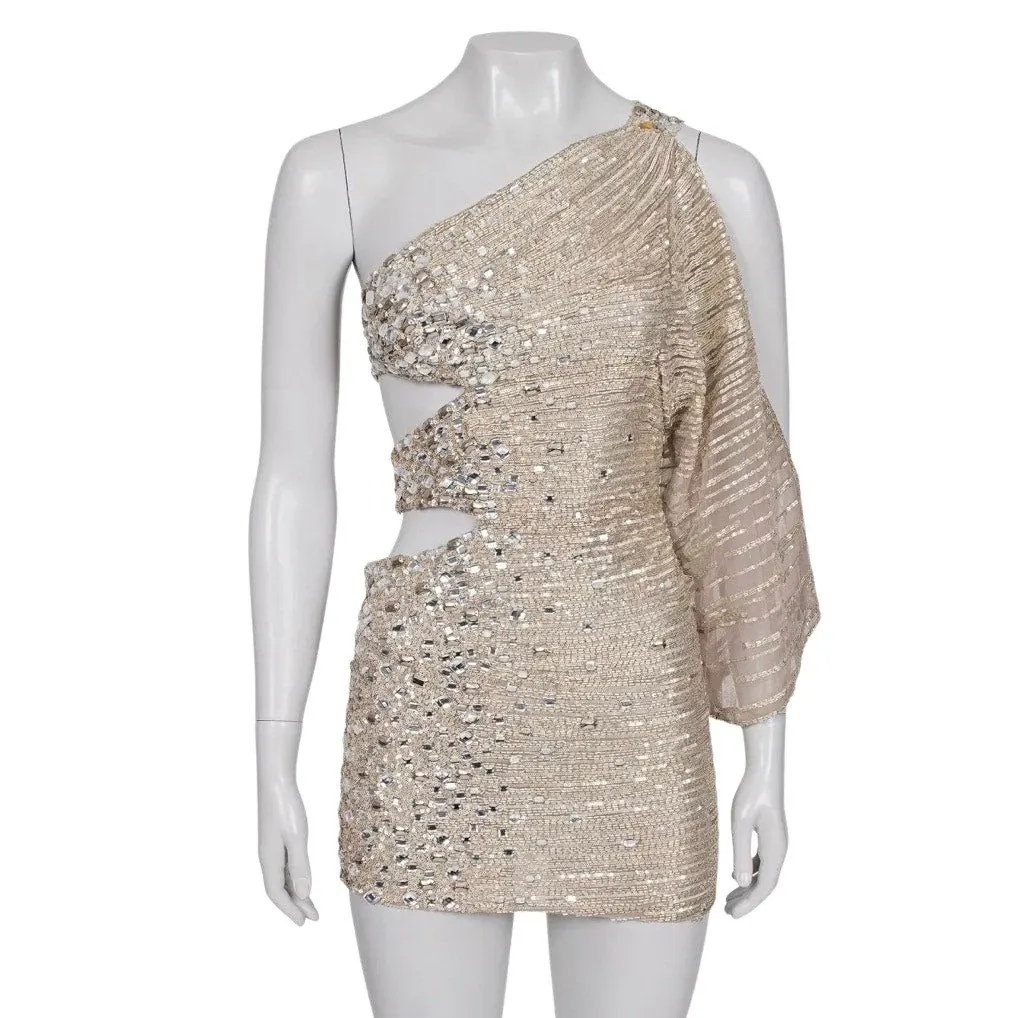 Zuhair murad Silver Beaded Cocktail Dress - Size S Pre-owned Silver Silk Good - Front View