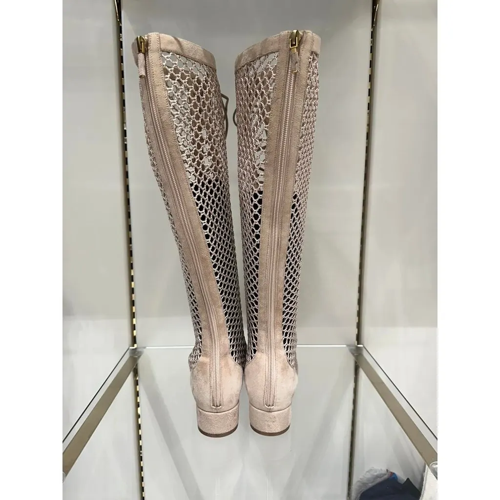 Dior Christian Dior Beige Resille Naughtily-D Lace-Up Over-The-Knee Boots - Size 40 Pre-owned Beige Lace Good - Model View
