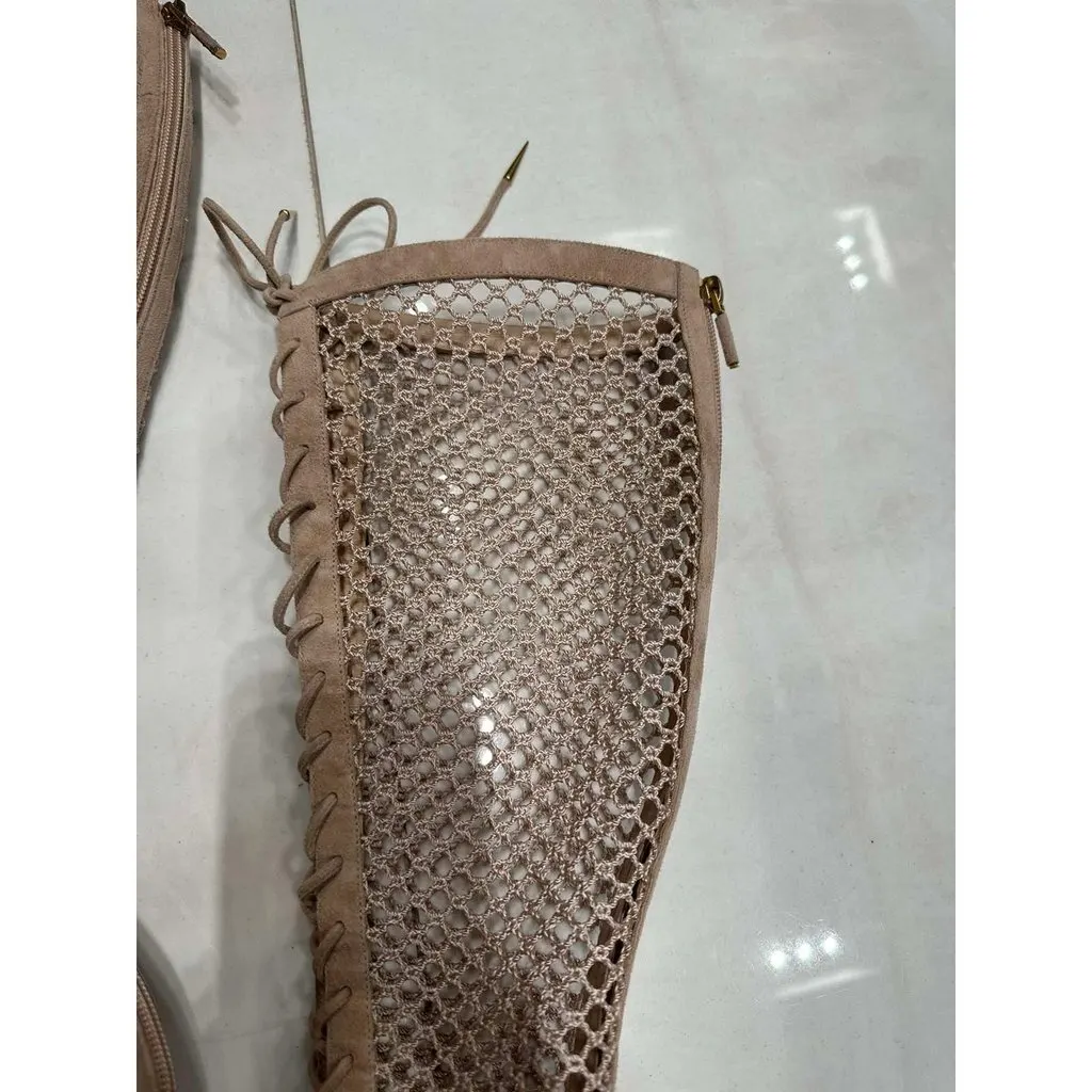 Dior Christian Dior Beige Resille Naughtily-D Lace-Up Over-The-Knee Boots - Size 40 Pre-owned Beige Lace Good - Box View