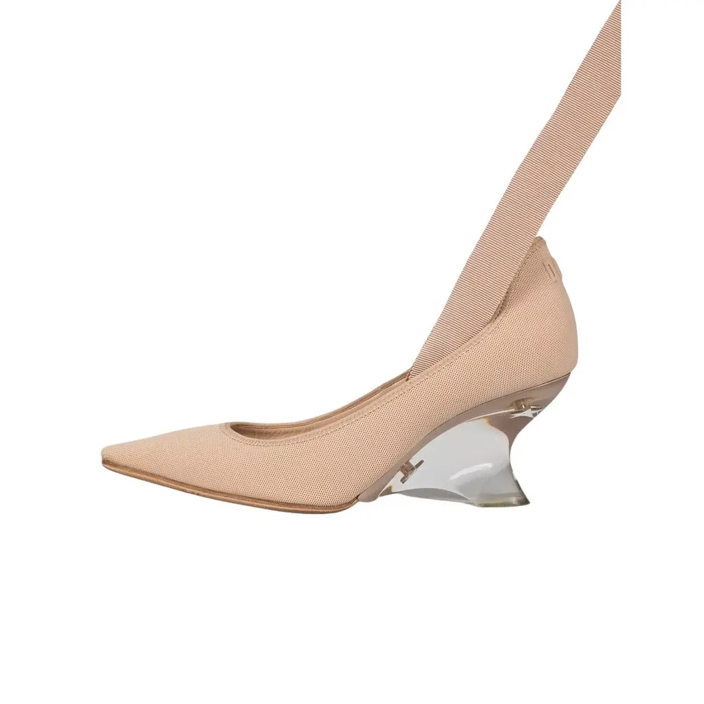 Dior Christian Dior Beige Lace-Up Heels Size 35.5 Pre-owned Beige Lace Good - Front View