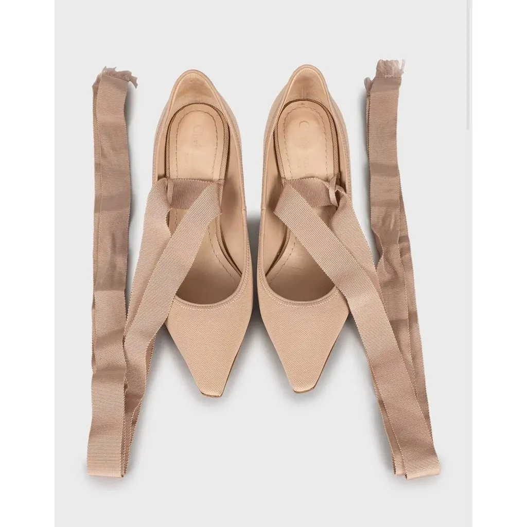 Dior Christian Dior Beige Lace-Up Heels Size 35.5 Pre-owned Beige Lace Good - Back View