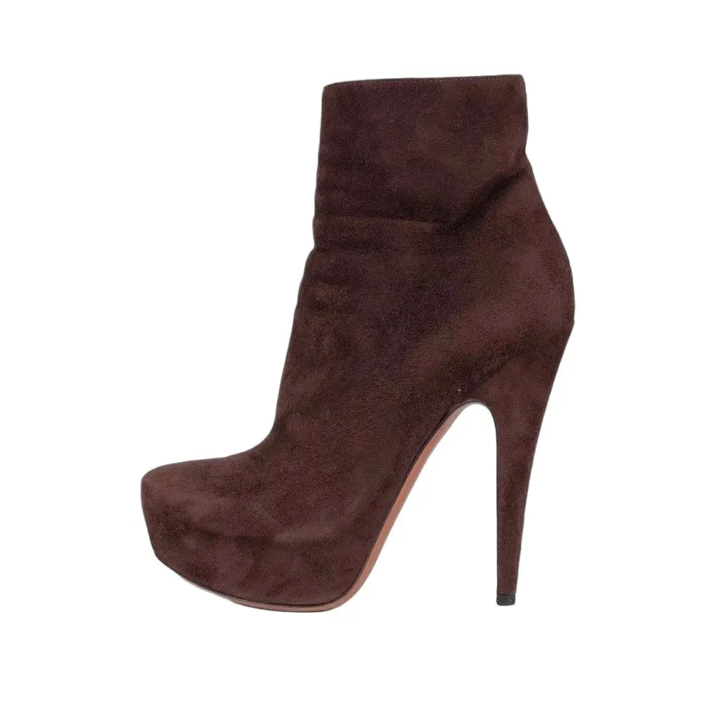 Alaïa Dark Brown Suede Ankle Boots - Size 39 Pre-owned Brown Suede Good - Front View