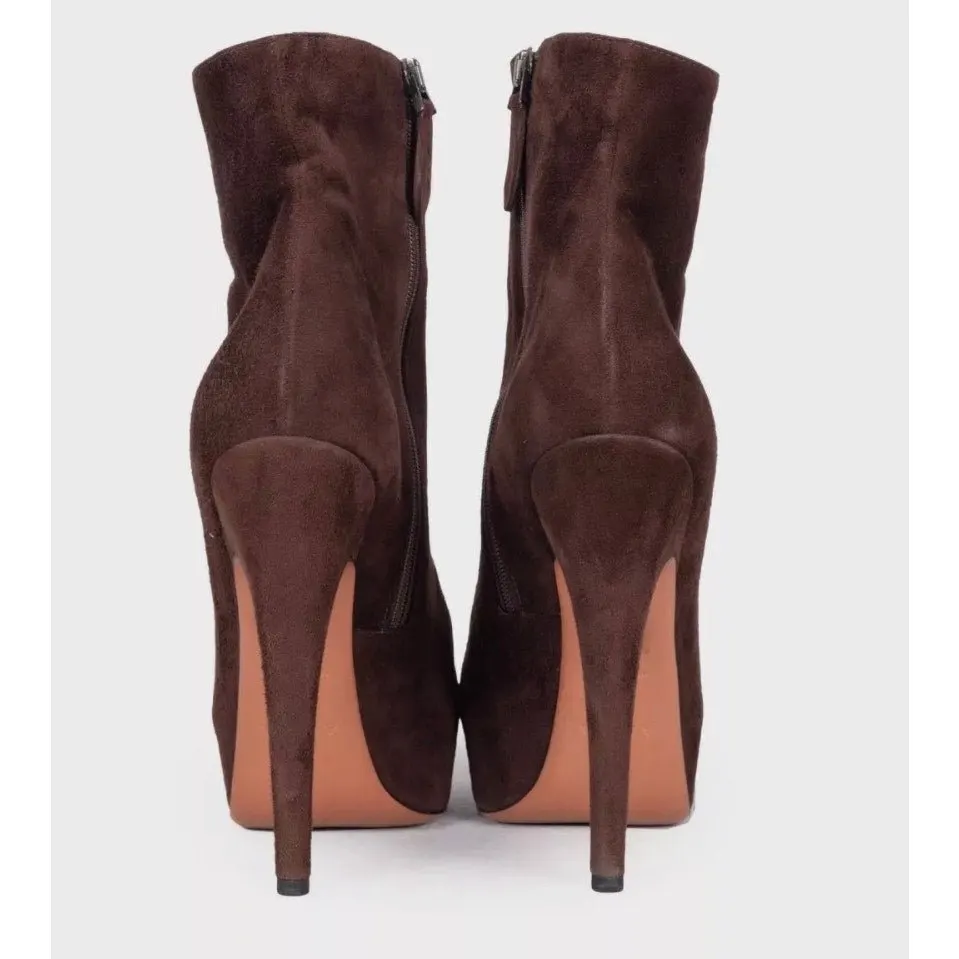 Alaïa Dark Brown Suede Ankle Boots - Size 39 Pre-owned Brown Suede Good - Model View