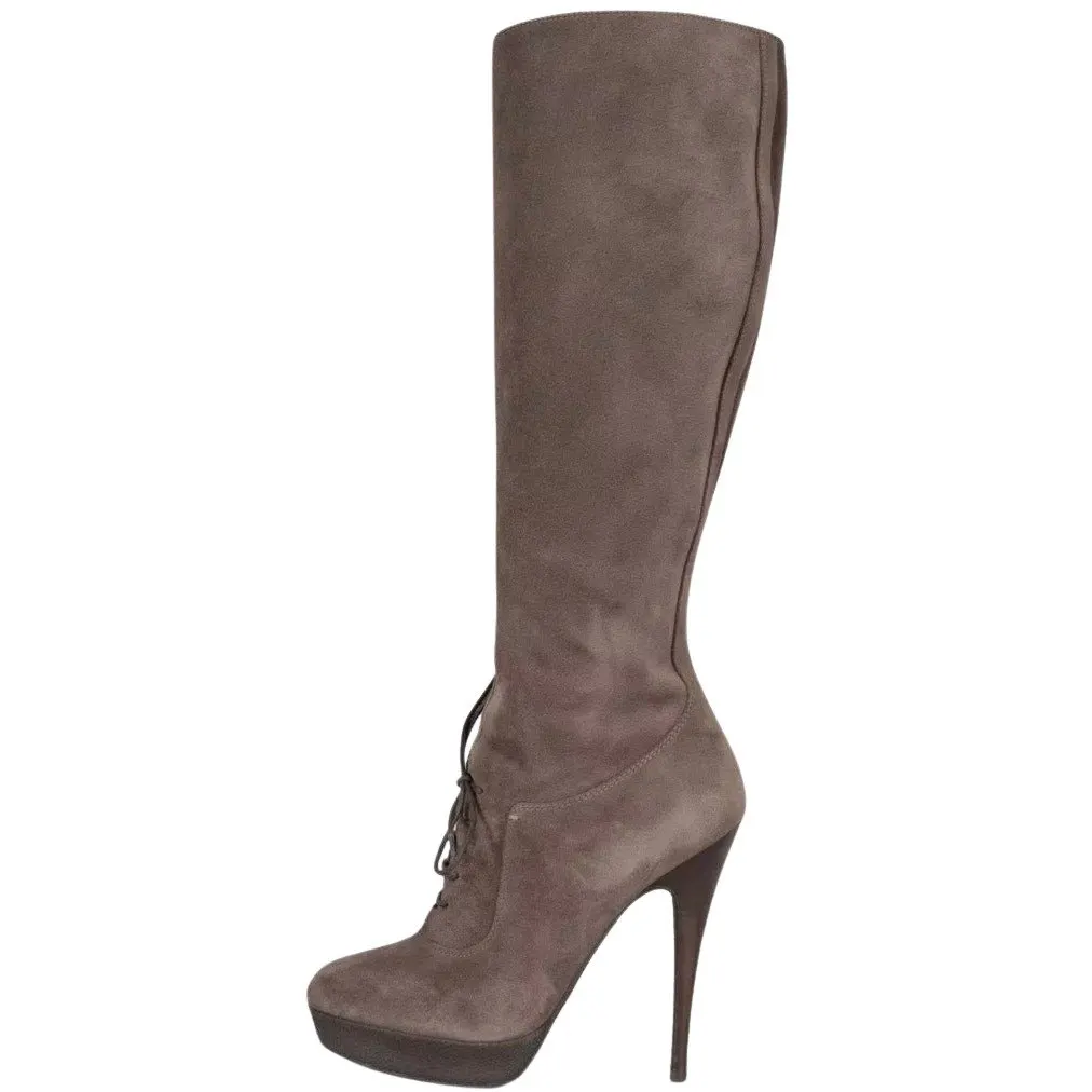 Saint Laurent Graphite Suede Boots - Size 37.5 Pre-owned Grey Suede Good - Front View