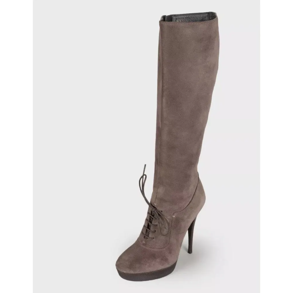 Saint Laurent Graphite Suede Boots - Size 37.5 Pre-owned Grey Suede Good - Back View