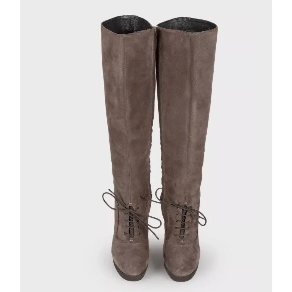 Saint Laurent Graphite Suede Boots - Size 37.5 Pre-owned Grey Suede Good - Inside View