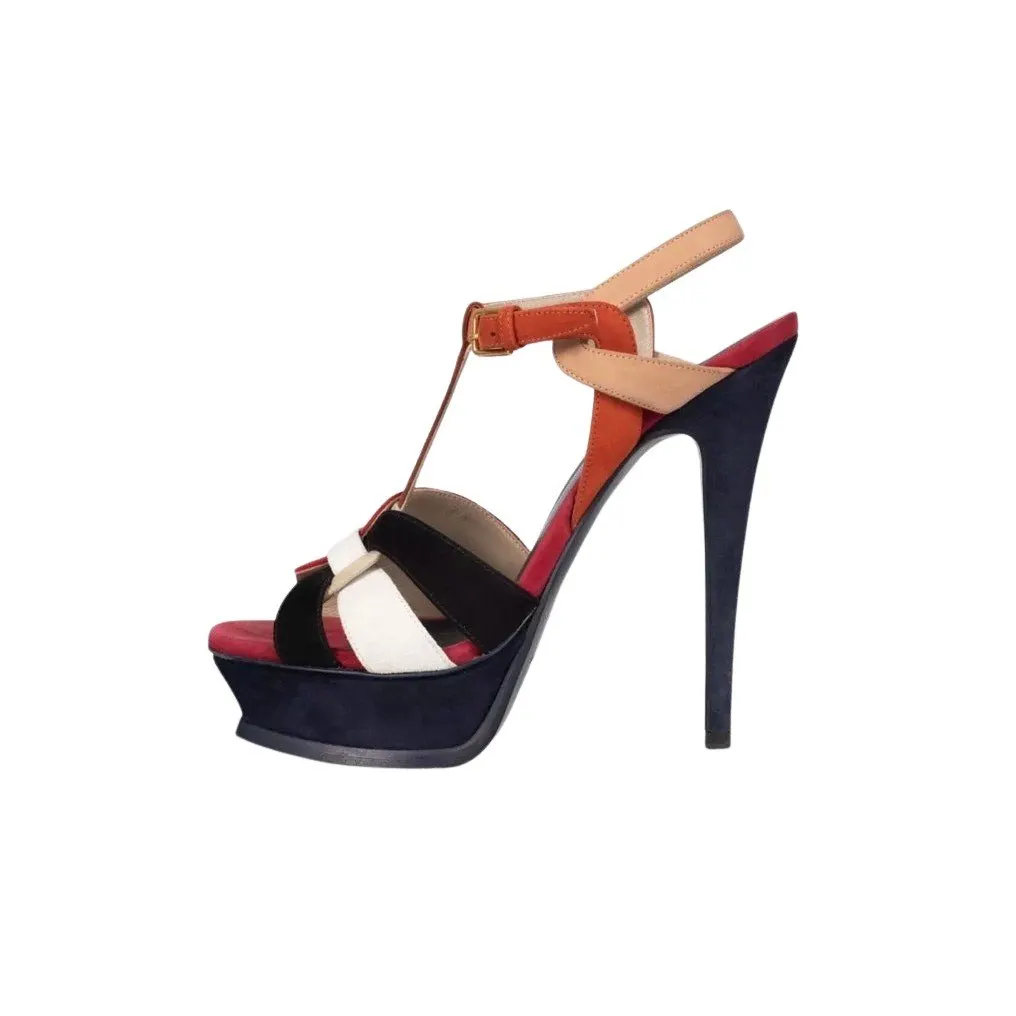 Saint Laurent Two-Tone Suede Sandals - Size 38 pre-owned Red Suede Good - Front View
