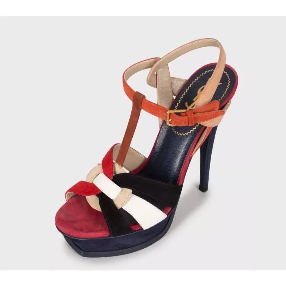 Saint Laurent Two-Tone Suede Sandals - Size 38 pre-owned Red Suede Good - Inside View