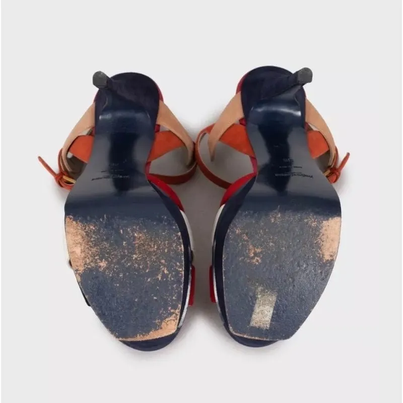Saint Laurent Two-Tone Suede Sandals - Size 38 pre-owned Red Suede Good - Box View
