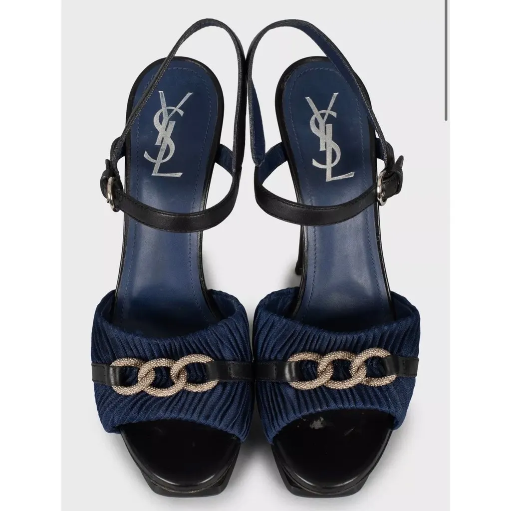 Saint Laurent Tribute Multicolor High Heel Sandals - Size 40 pre-owned Silver Leather Good - Back View