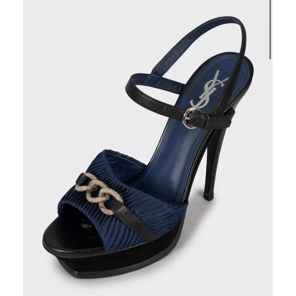 Saint Laurent Tribute Multicolor High Heel Sandals - Size 40 pre-owned Silver Leather Good - Inside View