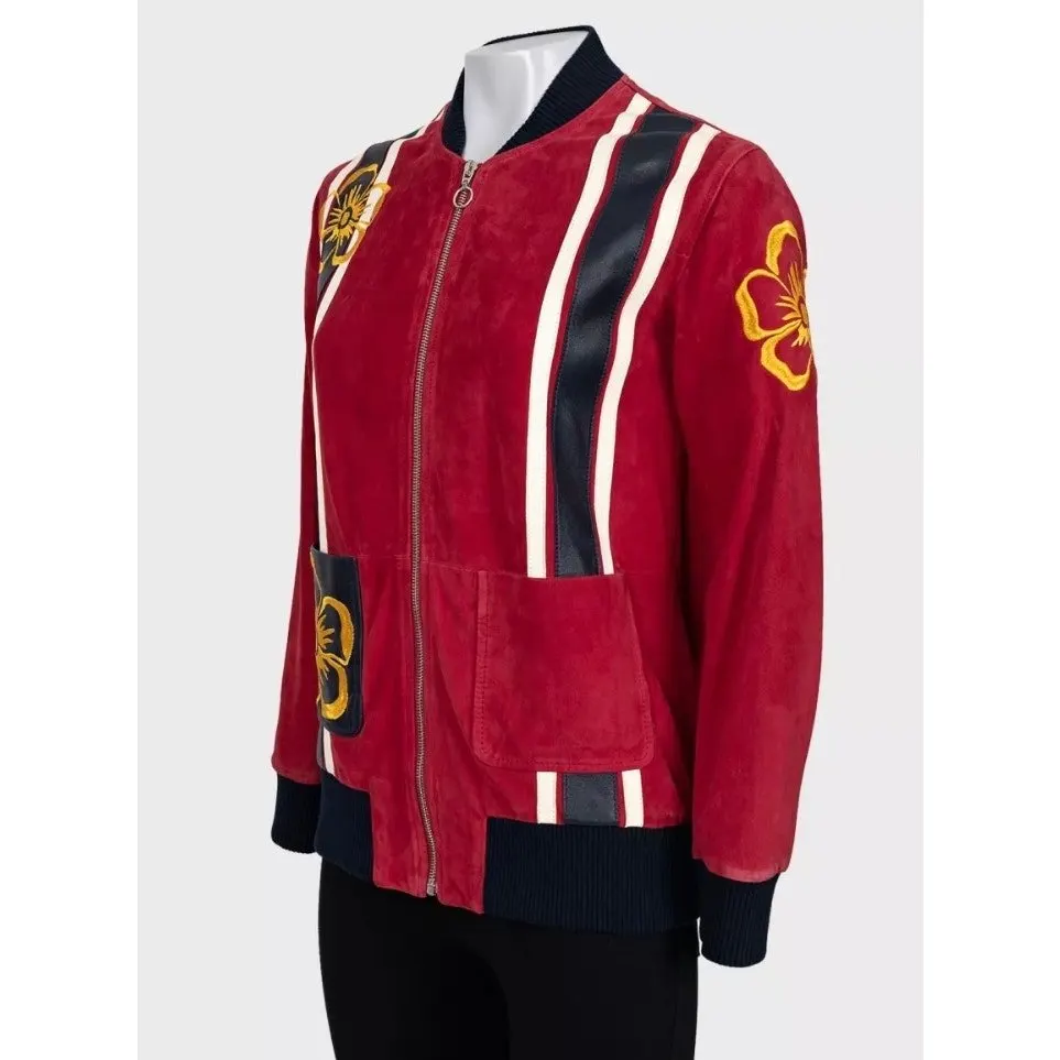Valentino Spa Red Leather Embroidered Jacket - IT40 / US S pre-owned Red Leather Good - Back View