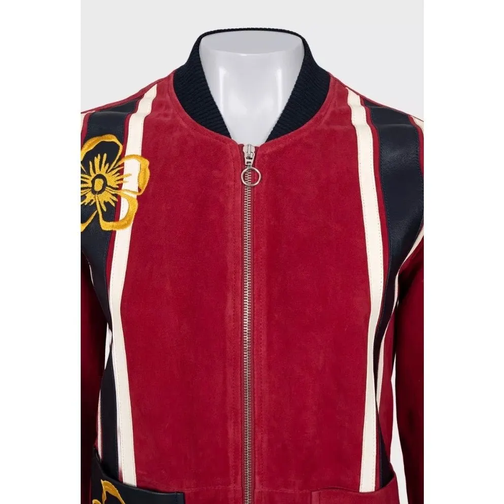Valentino Spa Red Leather Embroidered Jacket - IT40 / US S pre-owned Red Leather Good - Model View